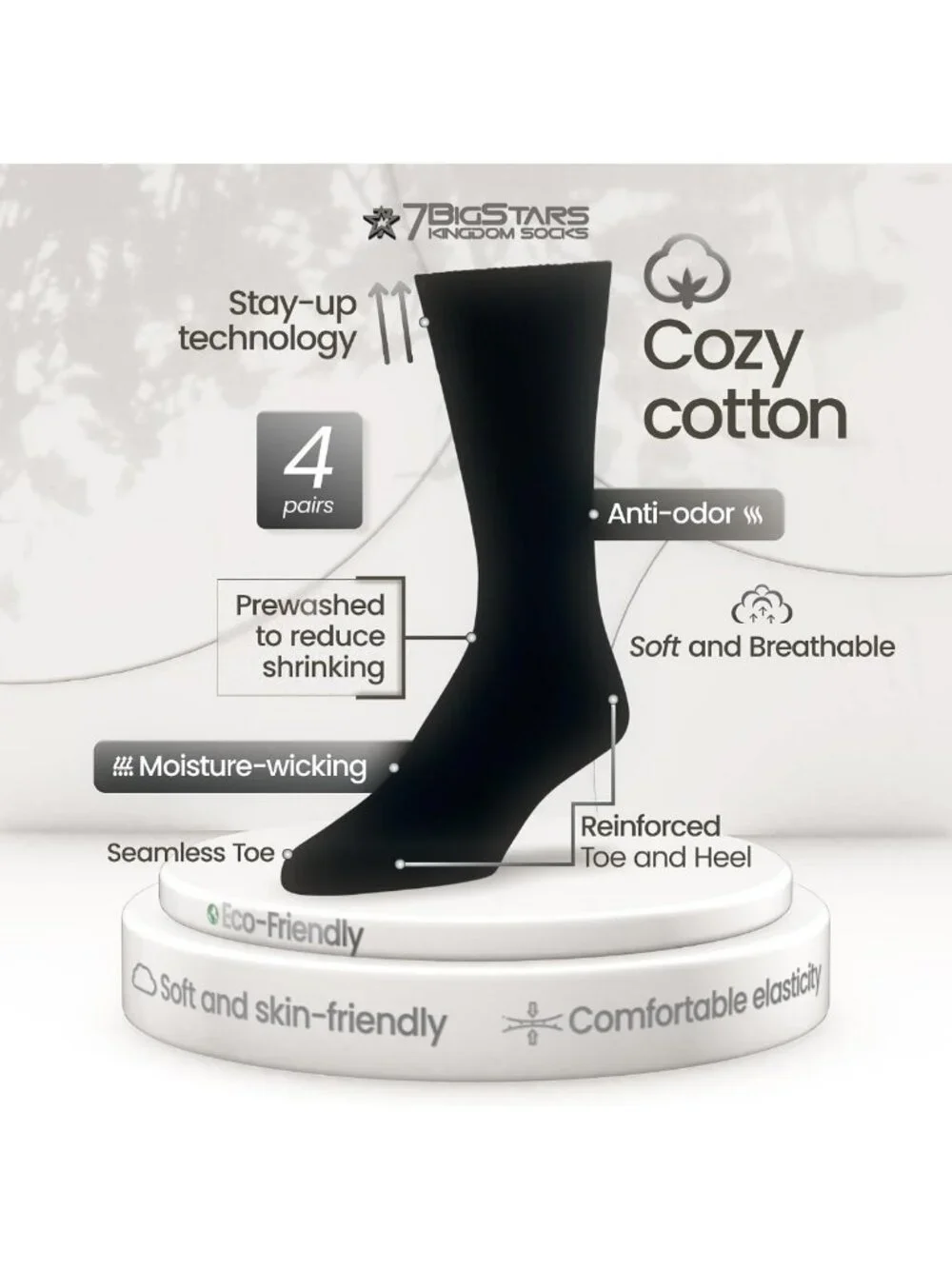 Men's Cotton Crew Socks - 6 Pairs, Comfortable Work & Business Essentials, Great